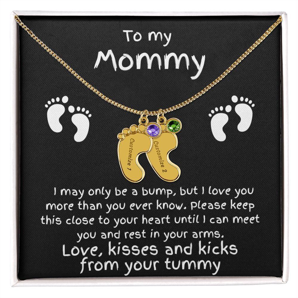 Expectant Mom Gift from the Bump Engraved Baby Feet Birthstone Charm Necklace - Mallard Moon Gift Shop