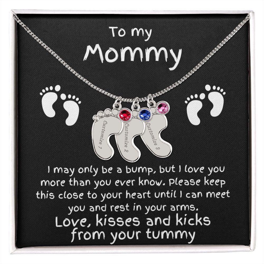 Expectant Mom Gift from the Bump Engraved Baby Feet Birthstone Charm Necklace - Mallard Moon Gift Shop