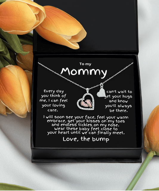 Expectant Mom Pregnancy Gift First Mother's Day Baby Shower Baby Feet Charm Necklace Love, The Bump - Mallard Moon Gift Shop