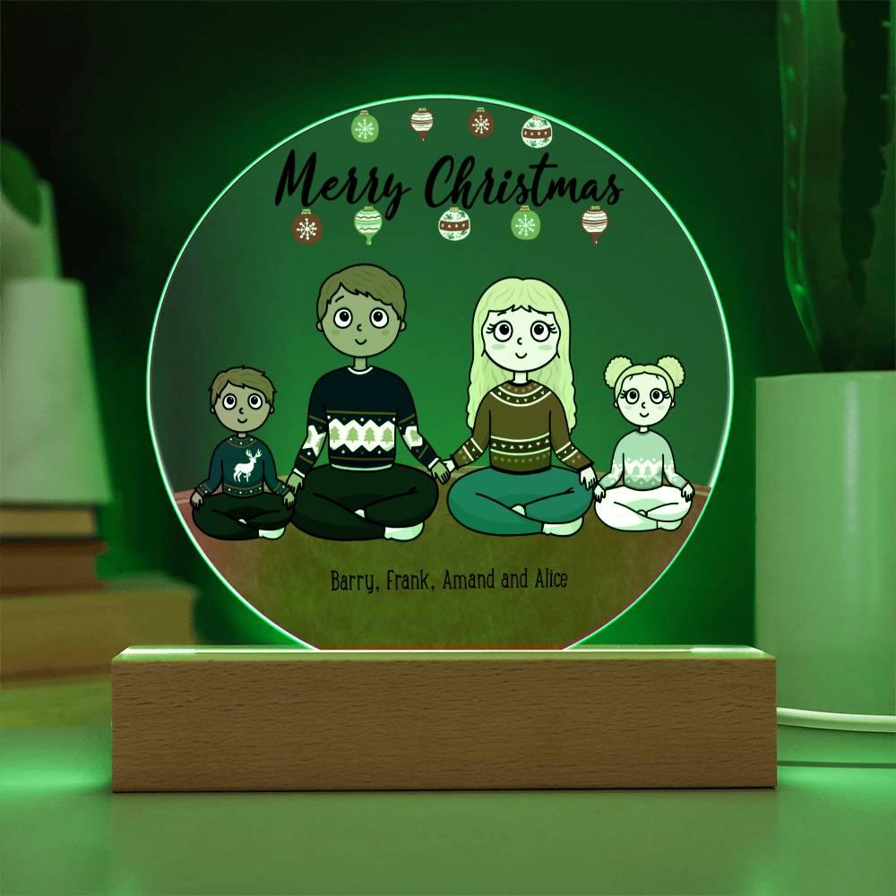 Family Holiday Portrait Personalized Round Acrylic Plaque - Mallard Moon Gift Shop
