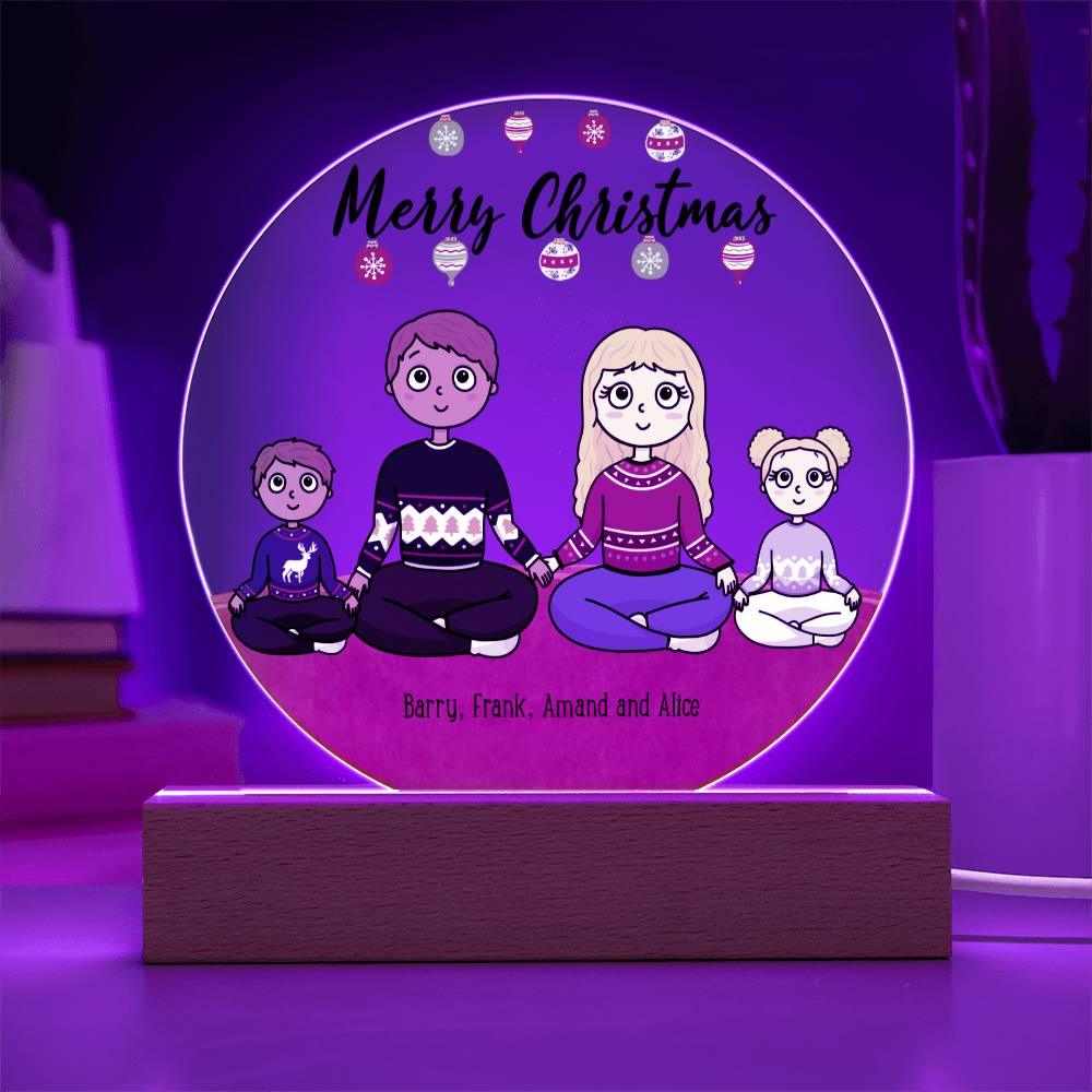 Family Holiday Portrait Personalized Round Acrylic Plaque - Mallard Moon Gift Shop