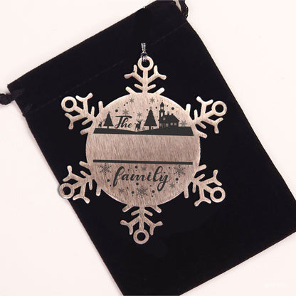 Personalized Family Name Christmas Laser Engraved Stainless Steel Snowflake Tree Ornament