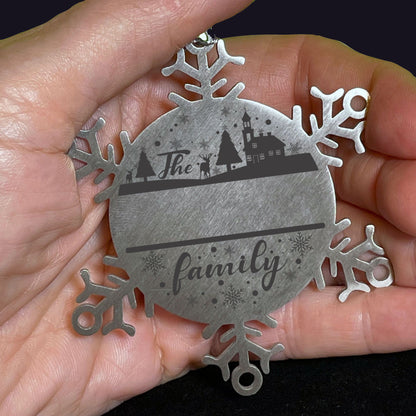 Personalized Family Name Christmas Laser Engraved Stainless Steel Snowflake Tree Ornament