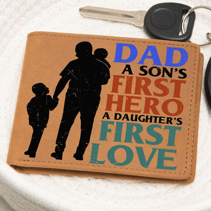 Father Gift Dad First Hero First Love Leather Wallet - Mallard Moon Gift Shop