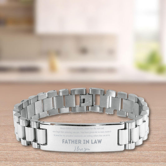 Father-In-Law Ladder Stainless Steel Engraved Bracelet- Always follow your dreams Birthday Christmas Holiday Jewelry Gifts - Mallard Moon Gift Shop