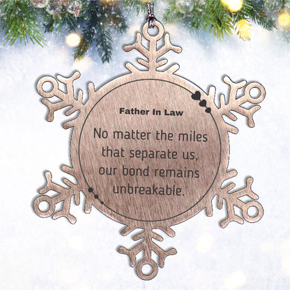 Father In Law Long Distance Relationship Gifts, No matter the miles that separate us, Cute Love Snowflake Ornament For Father In Law, Birthday Christmas Unique Gifts For Father In Law - Mallard Moon Gift Shop