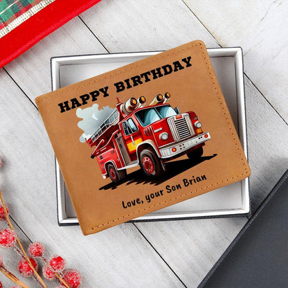 Firefighter Birthday Custom Leather Wallet - Mallard Moon Gift Shop