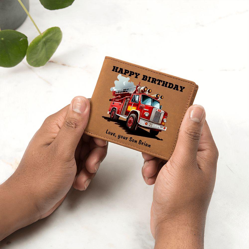 Firefighter Birthday Custom Leather Wallet - Mallard Moon Gift Shop