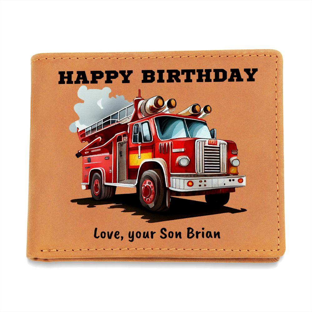 Firefighter Birthday Custom Leather Wallet - Mallard Moon Gift Shop