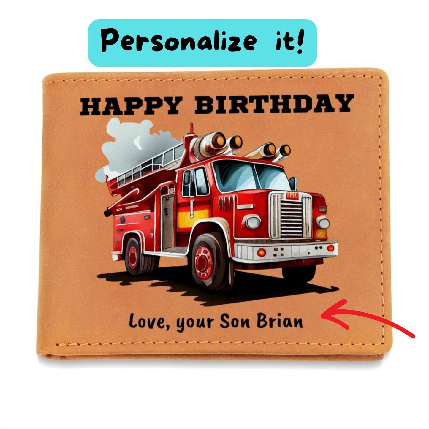 Firefighter Birthday Custom Leather Wallet - Mallard Moon Gift Shop