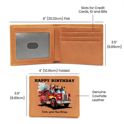 Firefighter Birthday Custom Leather Wallet - Mallard Moon Gift Shop