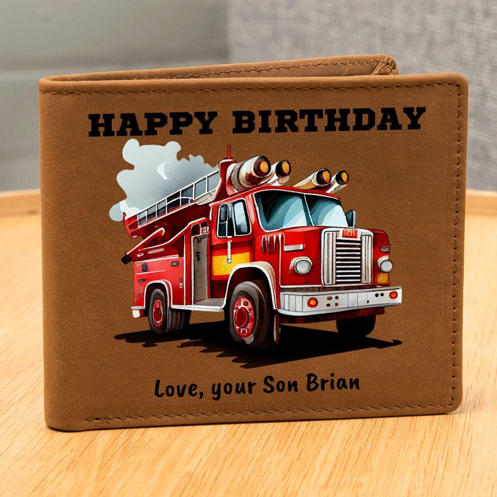 Firefighter Birthday Custom Leather Wallet - Mallard Moon Gift Shop