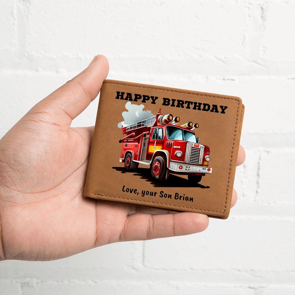 Firefighter Birthday Custom Leather Wallet - Mallard Moon Gift Shop
