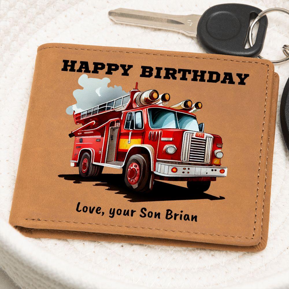 Firefighter Birthday Custom Leather Wallet - Mallard Moon Gift Shop