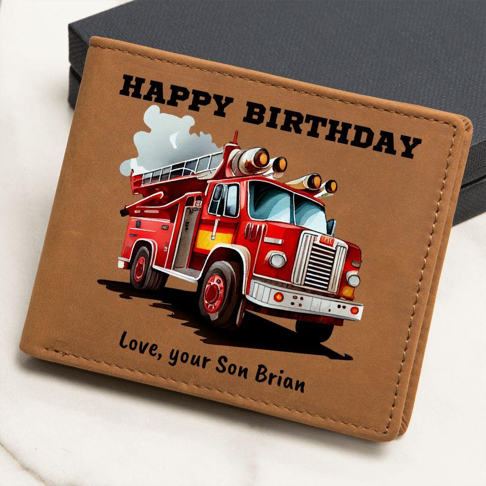 Firefighter Birthday Custom Leather Wallet - Mallard Moon Gift Shop