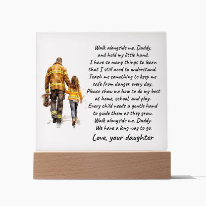 Firefighter Father and Daughter Walk with Me Personalized Acrylic Plaque - Mallard Moon Gift Shop