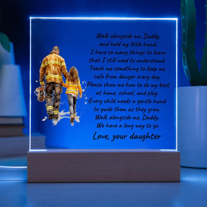 Firefighter Father and Daughter Walk with Me Personalized Acrylic Plaque - Mallard Moon Gift Shop