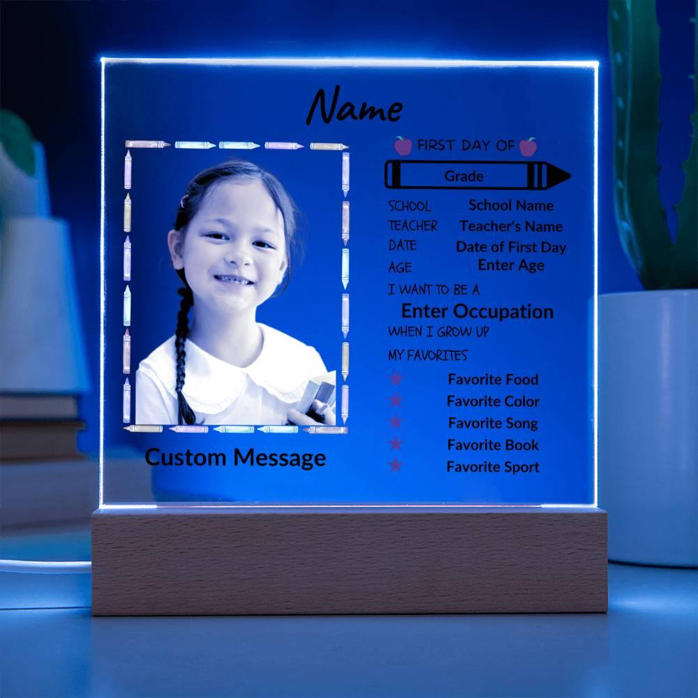 First Day of School Personalized Photo Acrylic Keepsake Plaque - Mallard Moon Gift Shop