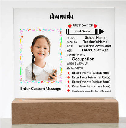 First Day of School Personalized Photo Acrylic Keepsake Plaque - Mallard Moon Gift Shop