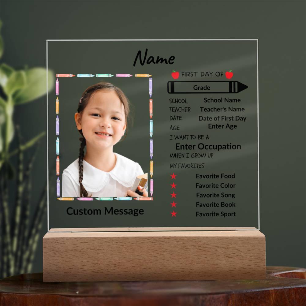 First Day of School Personalized Photo Acrylic Keepsake Plaque - Mallard Moon Gift Shop