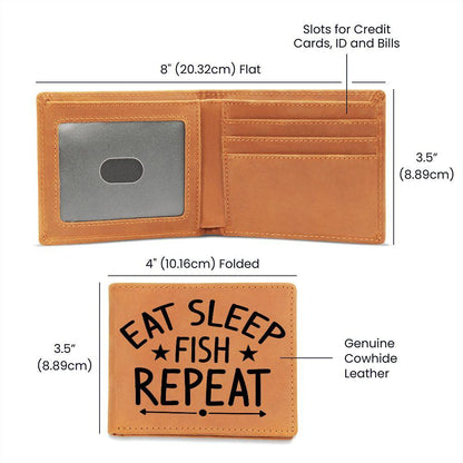 Fisherman Gift - Eat Sleep Fish Repeat Leather Wallet - Mallard Moon Gift Shop