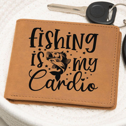 Fishing is My Cardio Leather Wallet - Mallard Moon Gift Shop