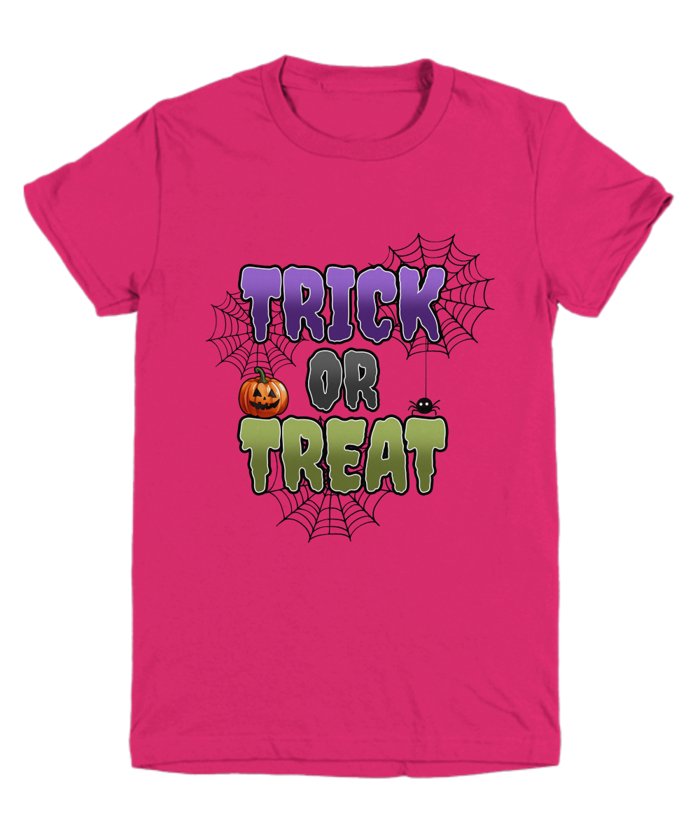 Halloween Trick or Treat Spider Webs and Pumpkins Youth Tee Shirt