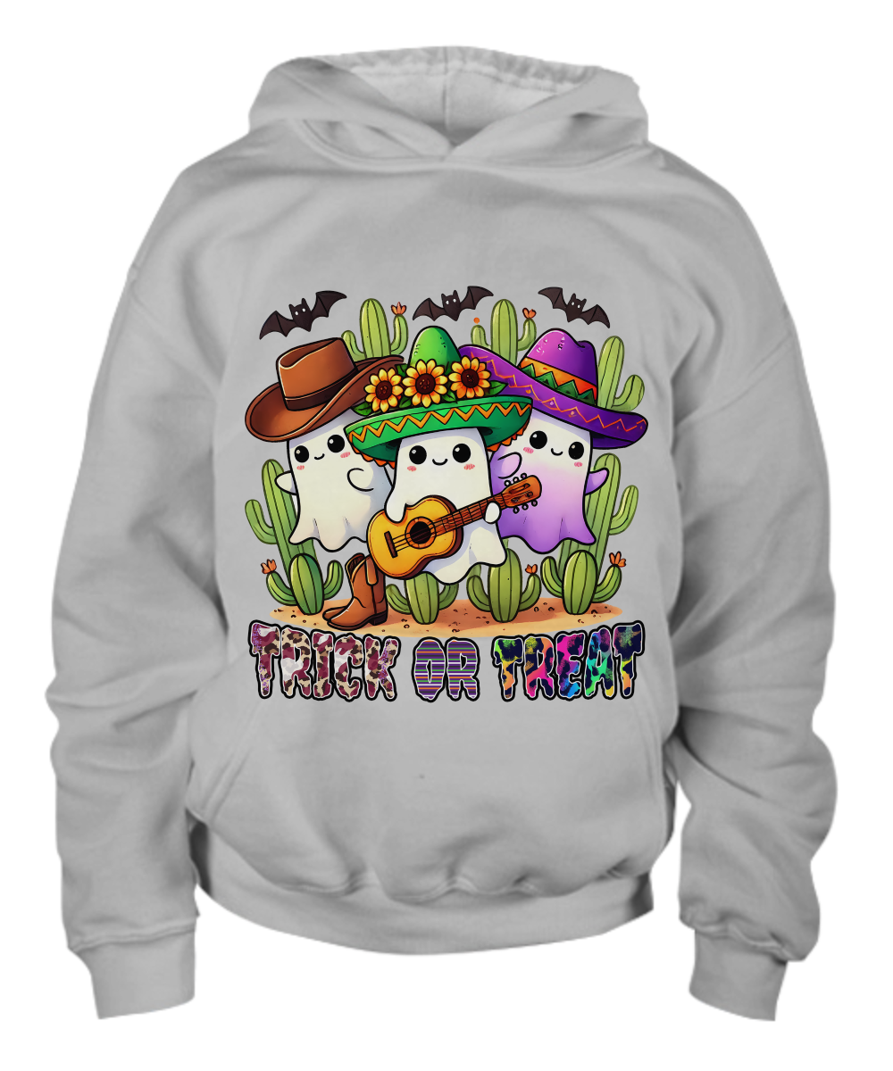 Halloween Trick or Treat Ghosts Playing Guitar Youth Pullover Hoodie