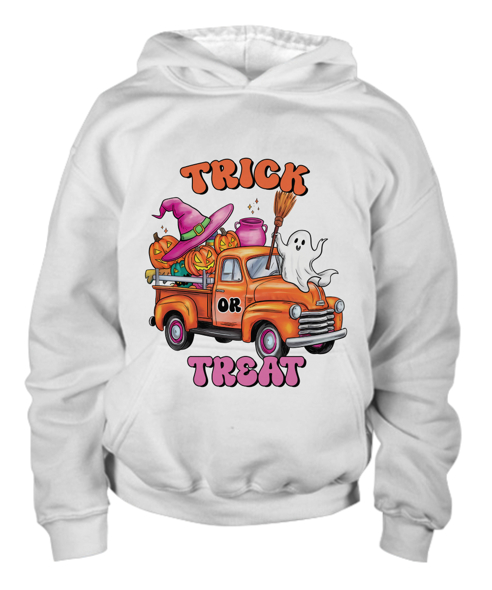 Halloween Trick or Treat Country Pumpkin Truck Youth Pullover Hoodie