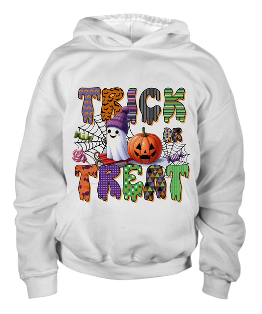 Halloween Trick or Treat Ghost with Beanie Hat  Youth Pullover Hoodie