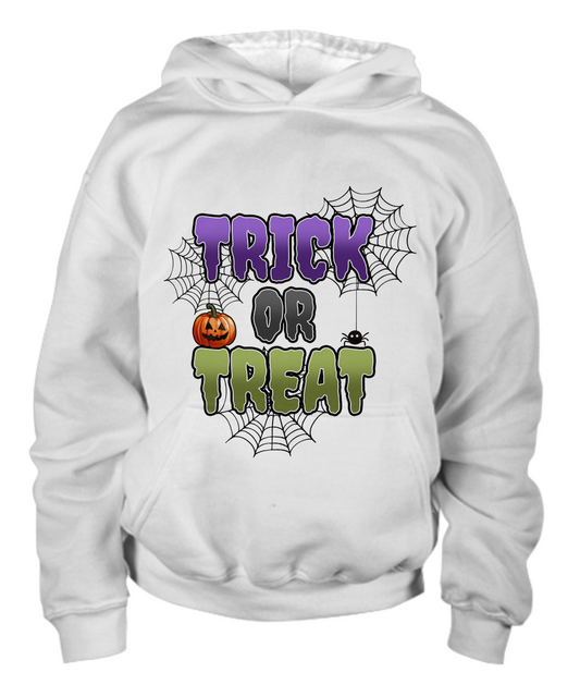 Halloween Trick or Treat Spider Webs and Pumpkins Youth Pullover Hoodie