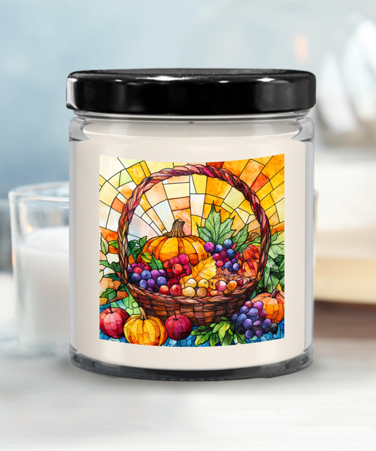 Bountiful Fall Fruit Basket - Stained Glass Soy Scented Container Jar Candle