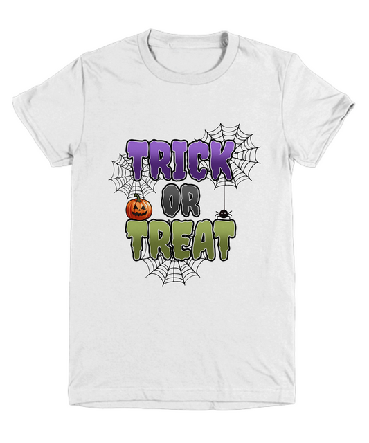 Halloween Trick or Treat Spider Webs and Pumpkins Youth Tee Shirt