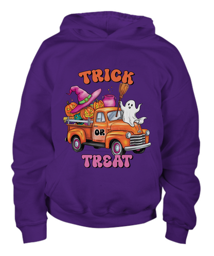 Halloween Trick or Treat Country Pumpkin Truck Youth Pullover Hoodie