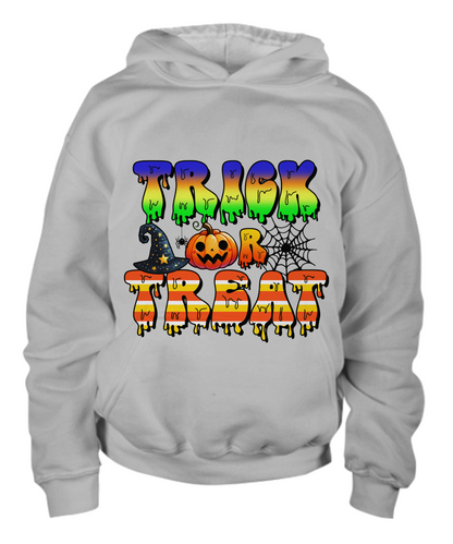 Trick or Treat Halloween Witches Hat and Pumpkin Youth Pullover Hoodie