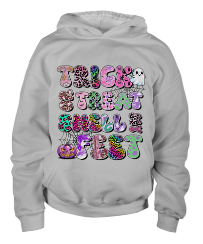 Trick or Treat Smell My Feet Halloween Youth Pullover Hoodie