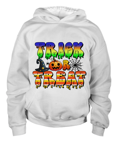 Trick or Treat Halloween Witches Hat and Pumpkin Youth Pullover Hoodie