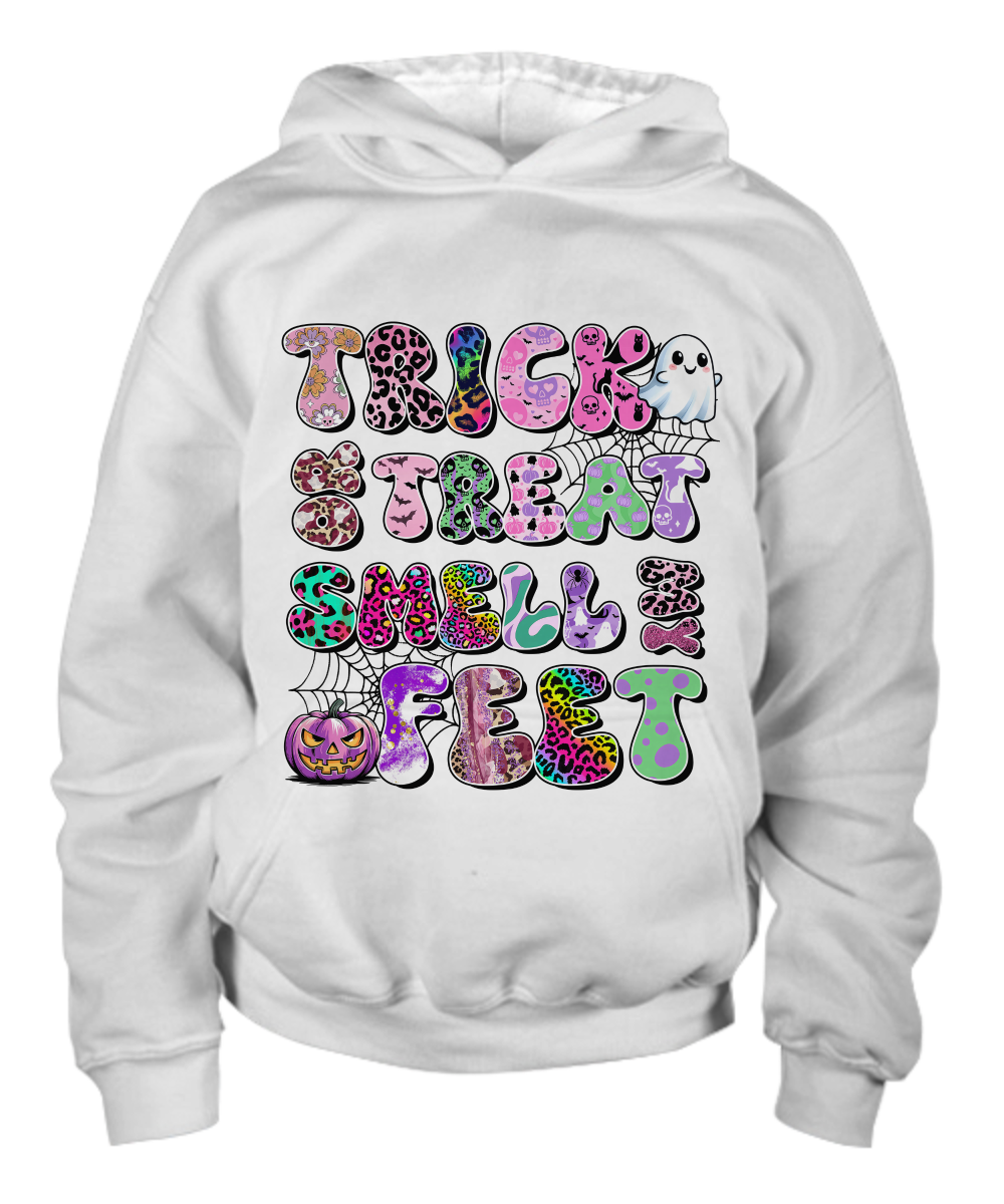 Trick or Treat Smell My Feet Halloween Youth Pullover Hoodie