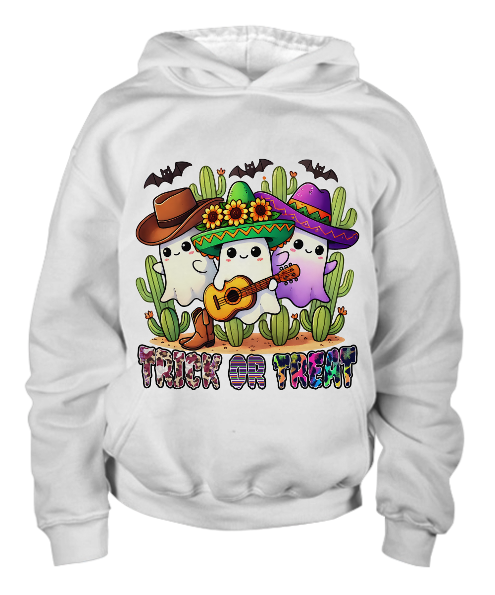 Halloween Trick or Treat Ghosts Playing Guitar Youth Pullover Hoodie