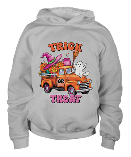 Halloween Trick or Treat Country Pumpkin Truck Youth Pullover Hoodie