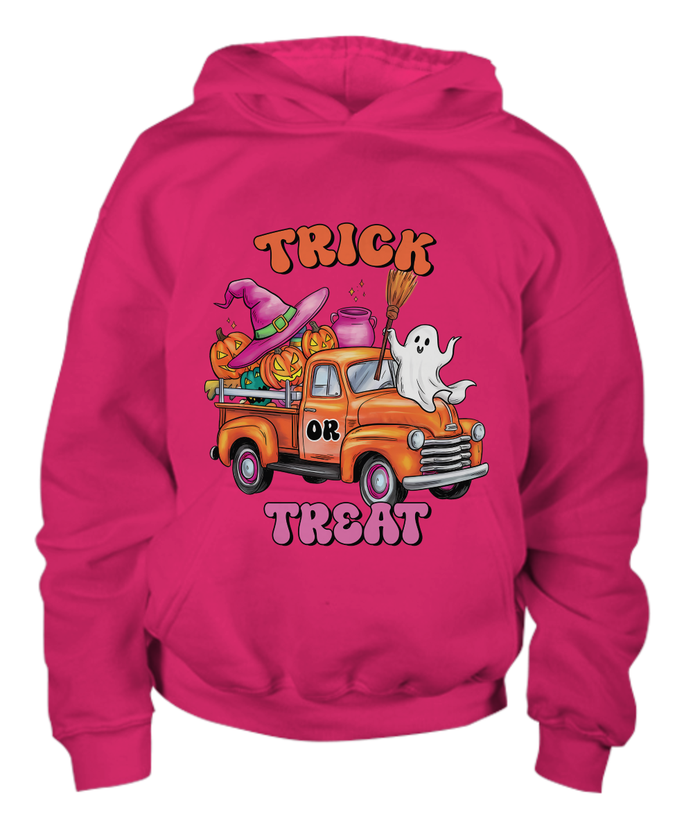 Halloween Trick or Treat Country Pumpkin Truck Youth Pullover Hoodie