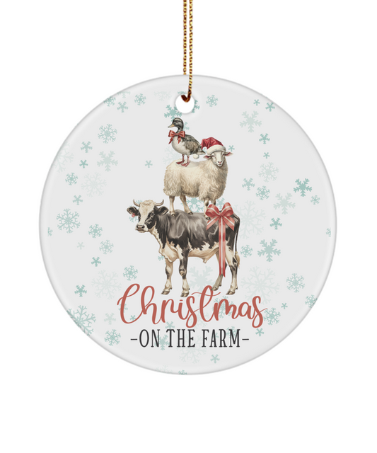 Farmhouse Tree Ornament - Christmas On The Farm Duck, Sheep, Cow