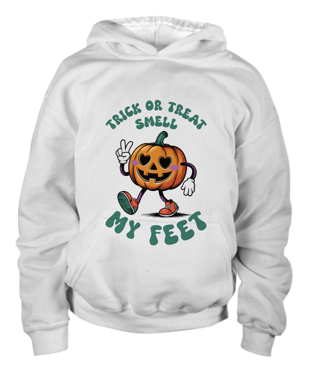 Child Halloween Trick or Treat Smell My Feet Pumpkin Pullover Hoodie