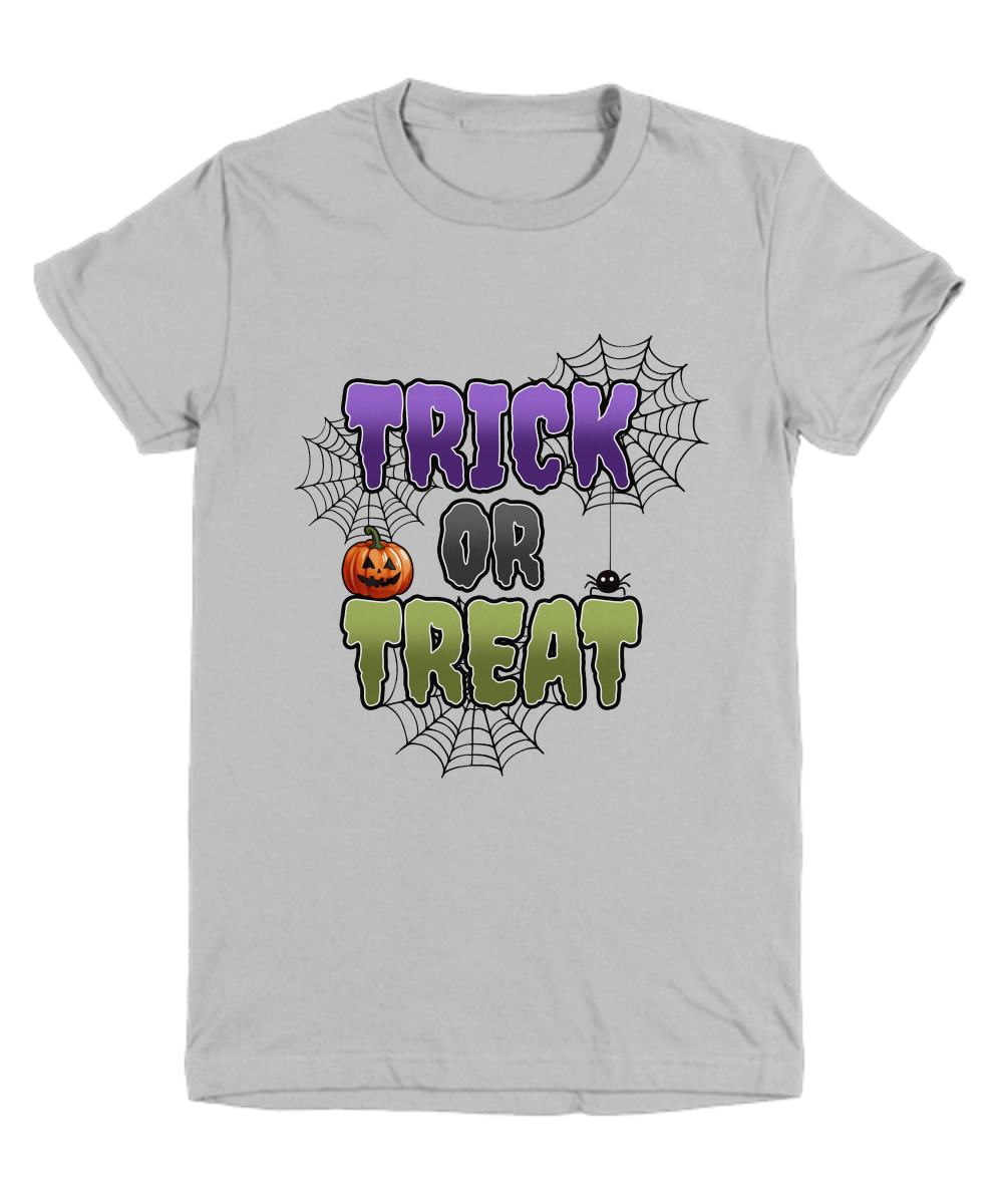 Halloween Trick or Treat Spider Webs and Pumpkins Youth Tee Shirt