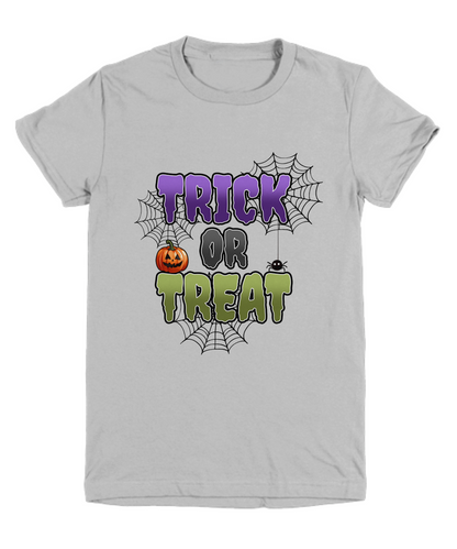 Halloween Trick or Treat Spider Webs and Pumpkins Youth Tee Shirt