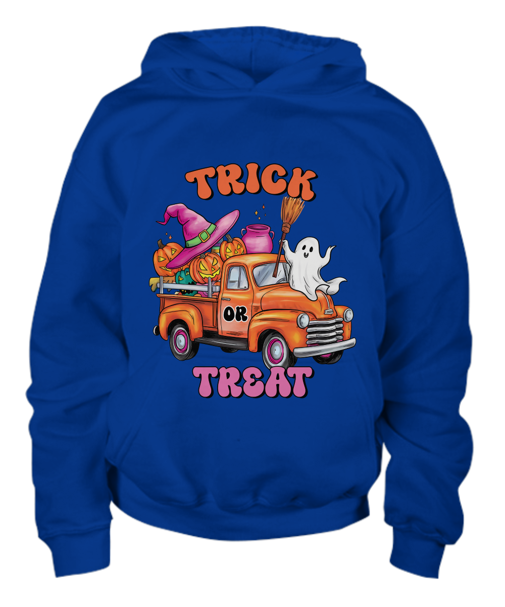 Halloween Trick or Treat Country Pumpkin Truck Youth Pullover Hoodie