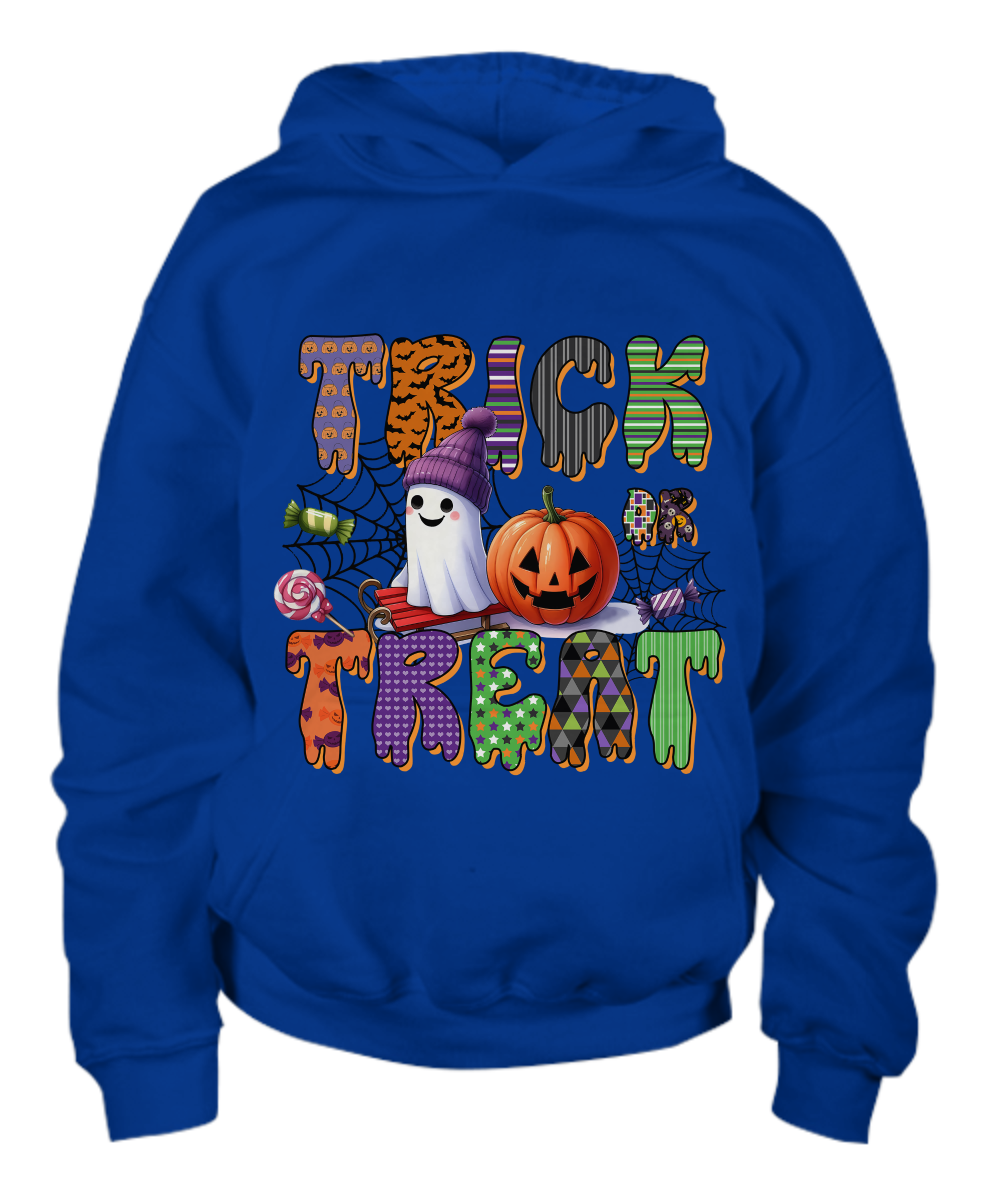 Halloween Trick or Treat Ghost with Beanie Hat  Youth Pullover Hoodie