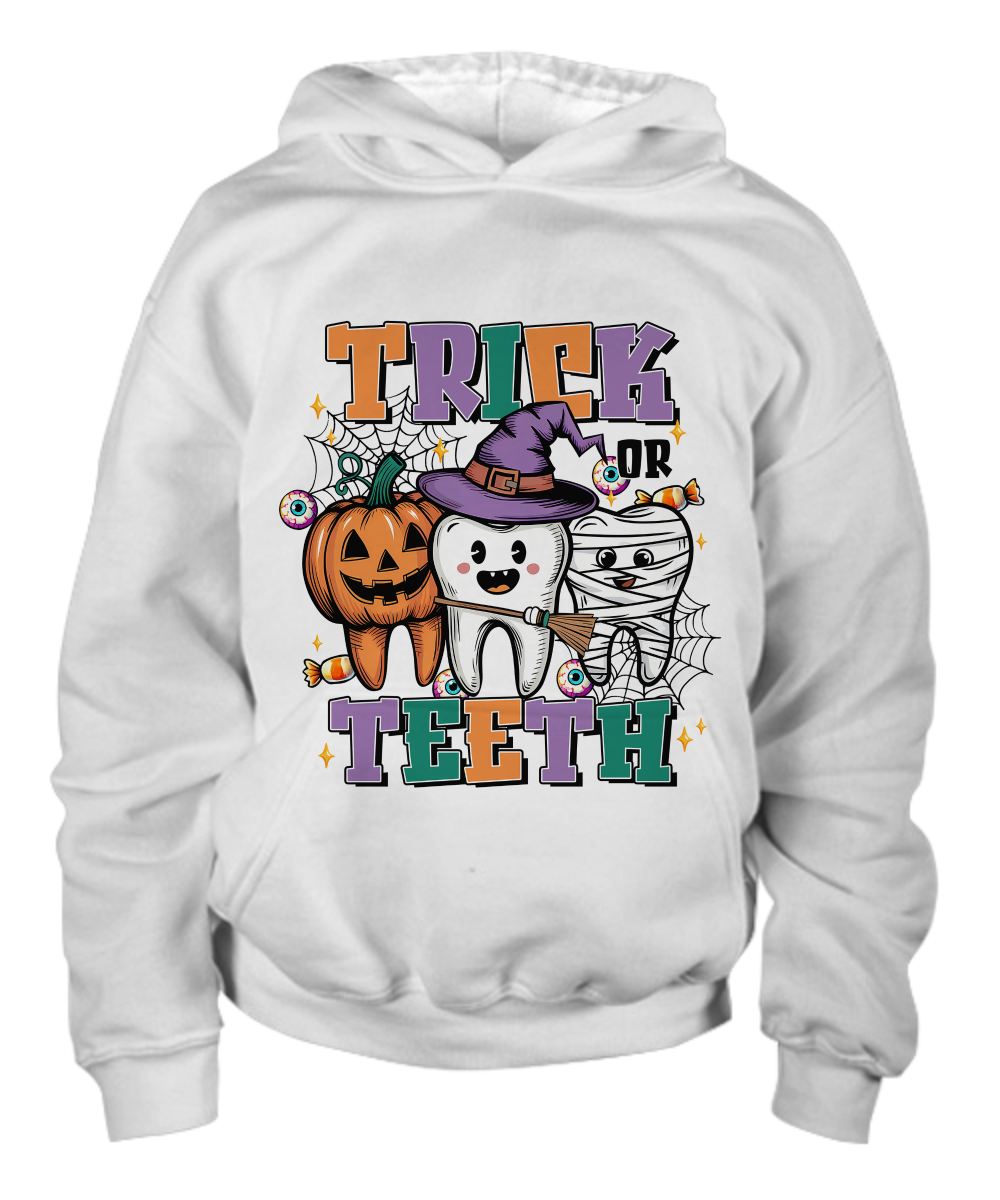 Halloween Trick or Treat Spooky Teeth Youth Pullover Hoodie