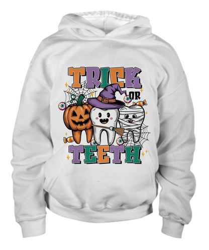 Halloween Trick or Treat Spooky Teeth Youth Pullover Hoodie