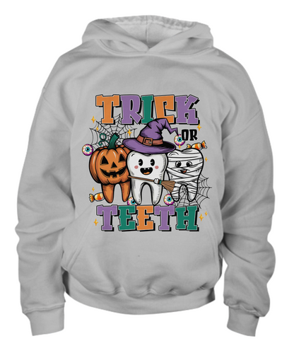 Halloween Trick or Treat Spooky Teeth Youth Pullover Hoodie